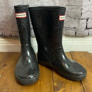 Hunter kids size 13B black with iridescent glitter rain boots